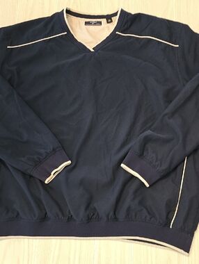 Callaway Navy V-Neck Golf  Taupe Trim Pullover XXL D010